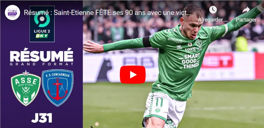 Saint-Etienne s&rsquo;impose 1-0 et grimpe à la deuxième place